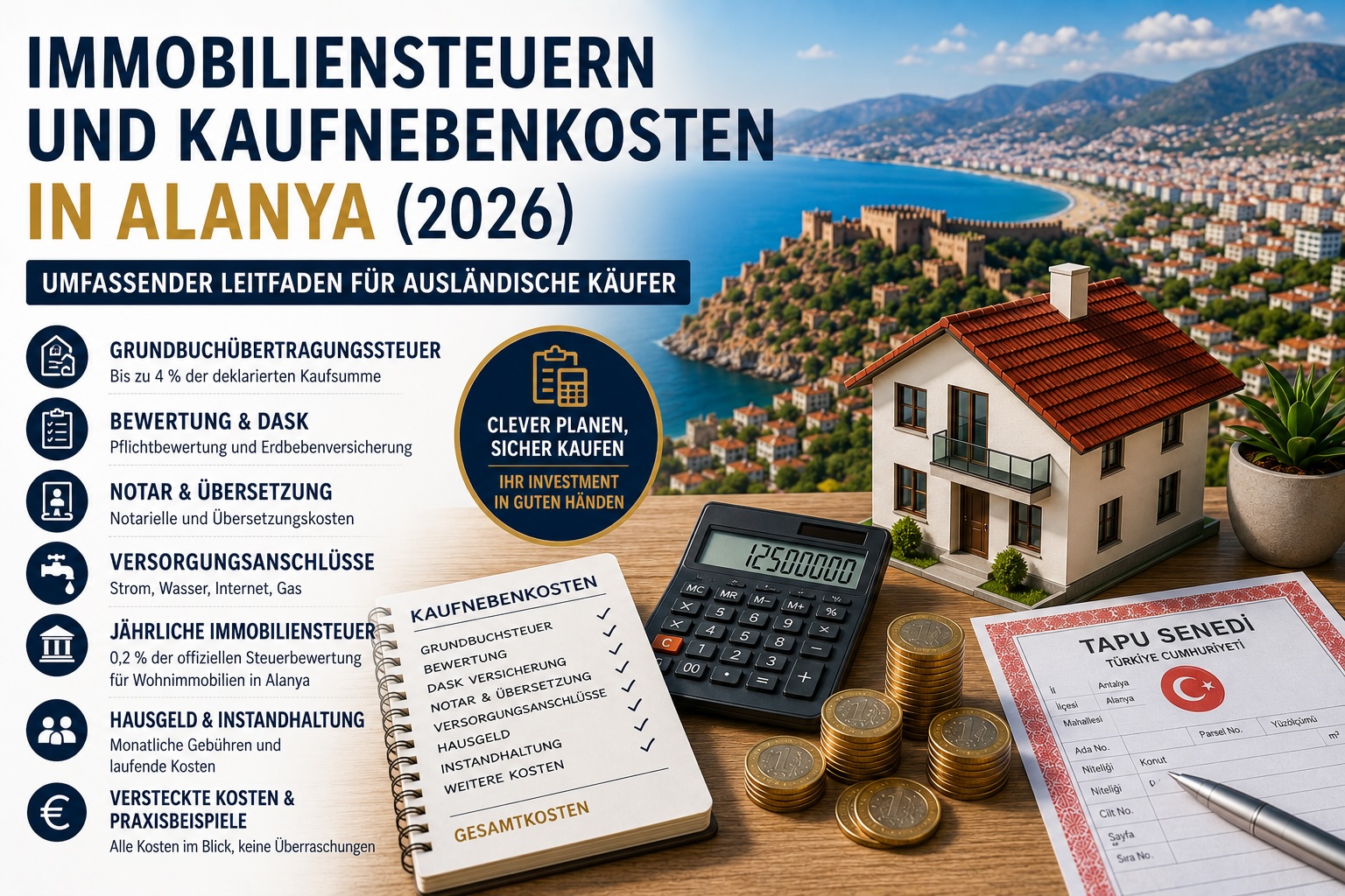 Immobiliensteuern und Kaufnebenkosten in Alanya (2026) | Umfassender Leitfaden für ausländische Käufer