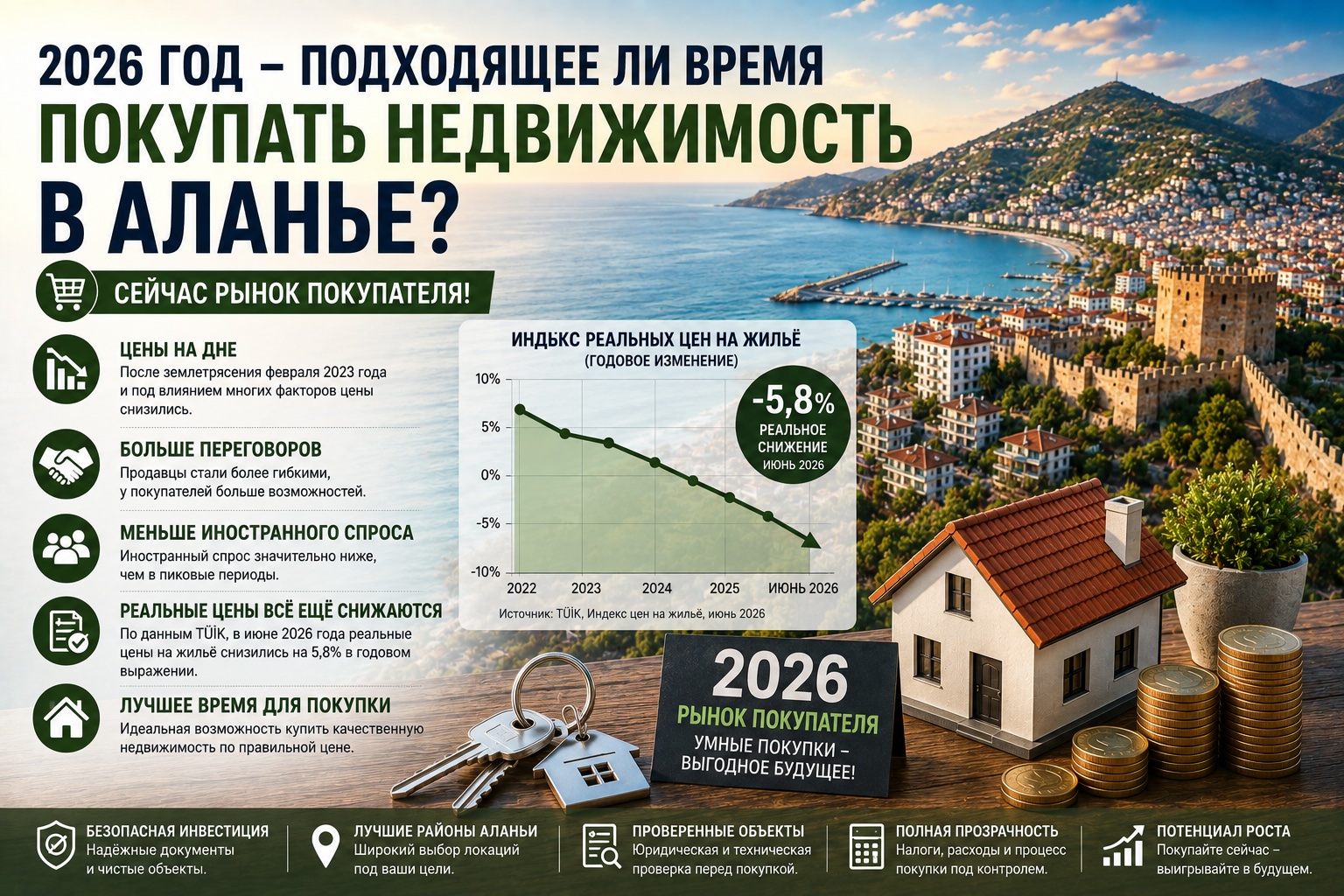 Подходящее ли время в 2026 году для покупки недвижимости в Аланье? Анализ рынка покупателя