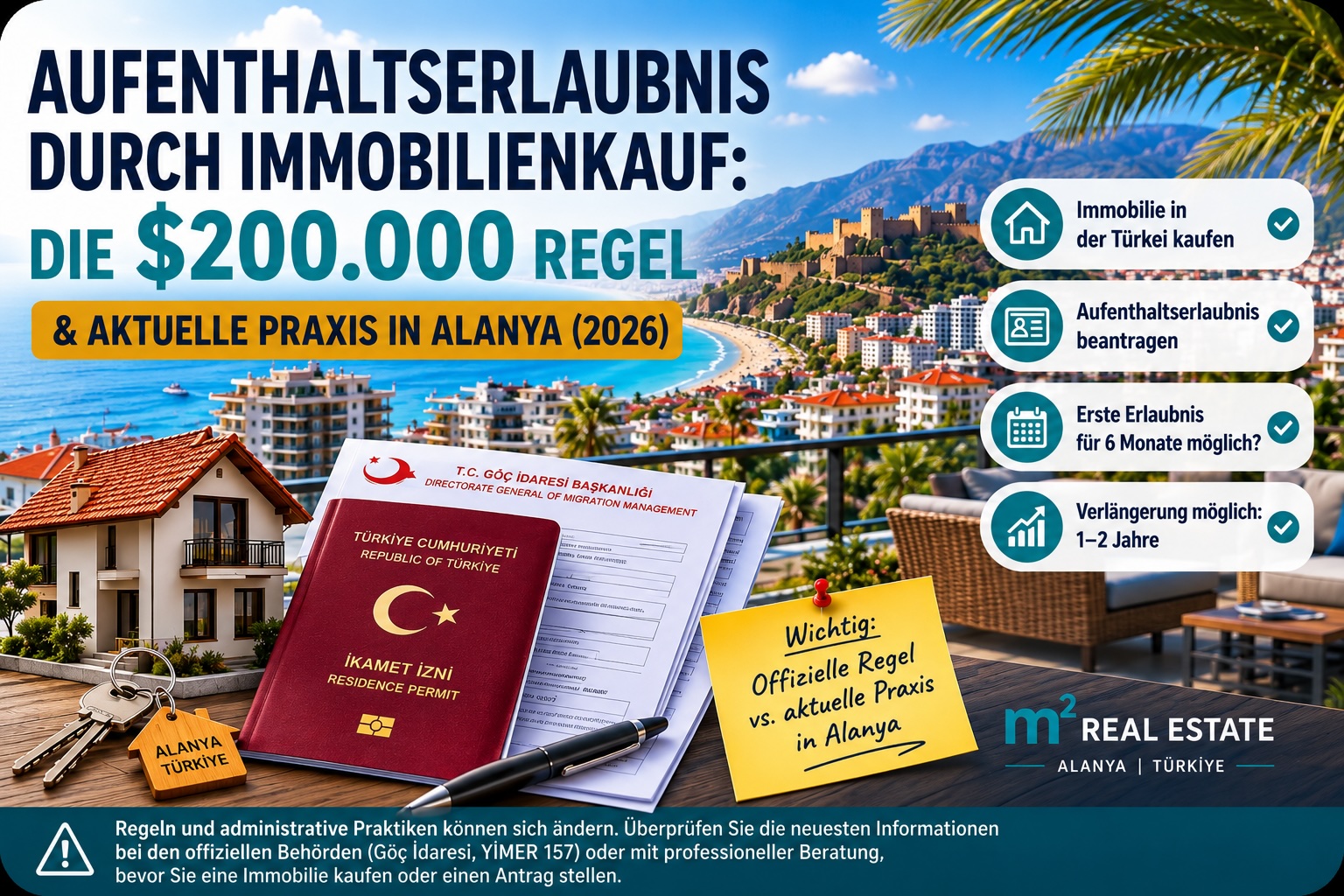 Aufenthaltserlaubnis durch Immobilienkauf in der Türkei: 200.000-USD-Regel & aktuelle Praxis in Alanya (2026)