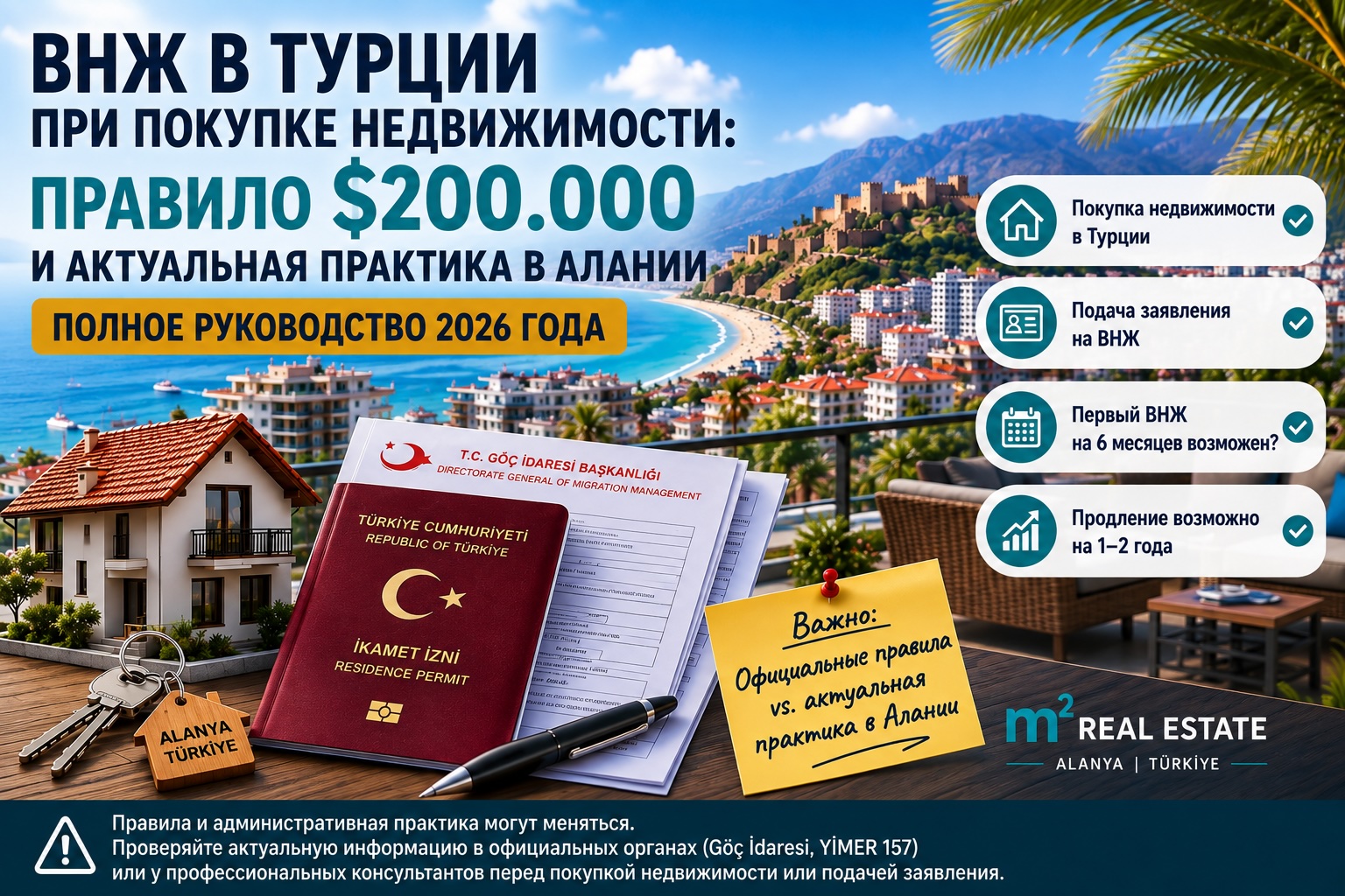 ВНЖ в Турции при покупке недвижимости: правило $200 000 и актуальная практика в Алании (2026)