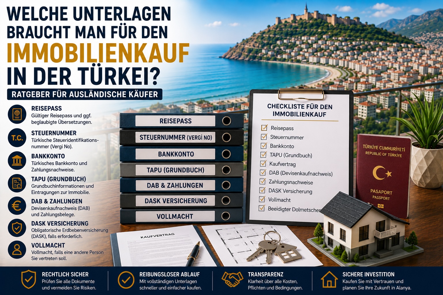 Welche Unterlagen braucht man für einen Immobilienkauf in der Türkei? Ratgeber für ausländische Käufer