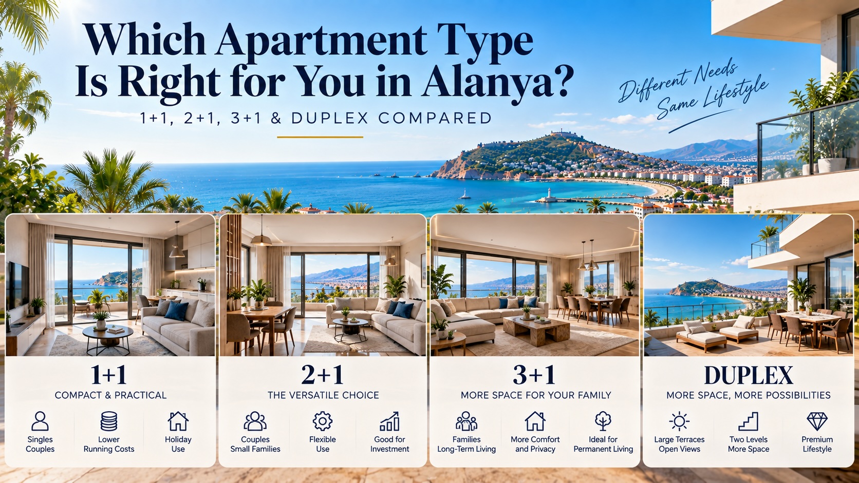 Which Apartment Type Is Right for You in Alanya? 1+1, 2+1, 3+1 & Duplex Compared