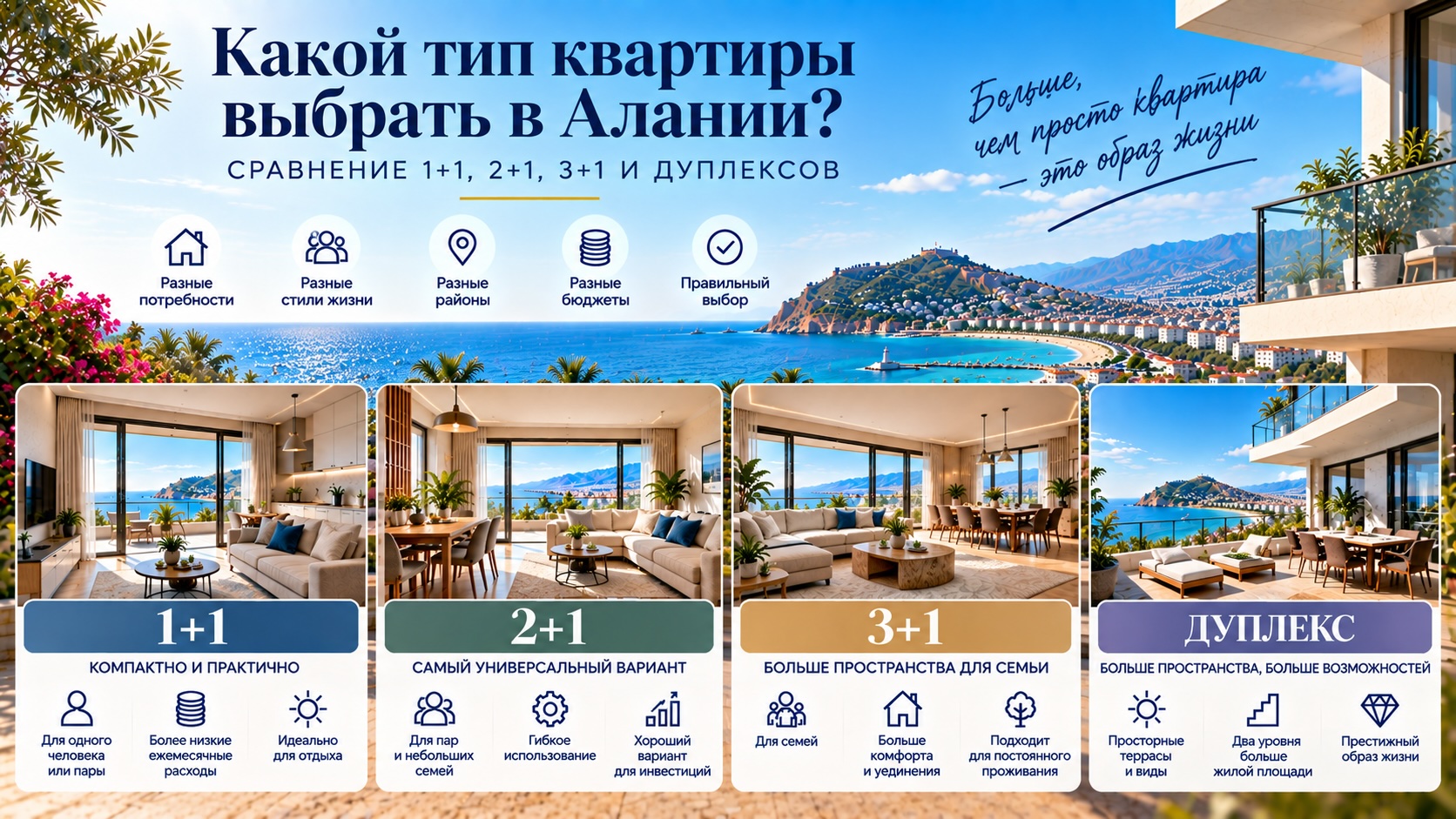 Какой тип квартиры выбрать в Алании? Сравнение 1+1, 2+1, 3+1 и дуплексов