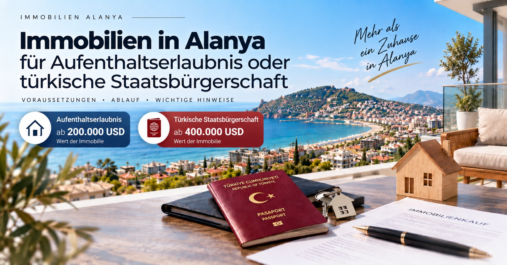 Immobilien in Alanya für Aufenthaltserlaubnis oder türkische Staatsbürgerschaft kaufen