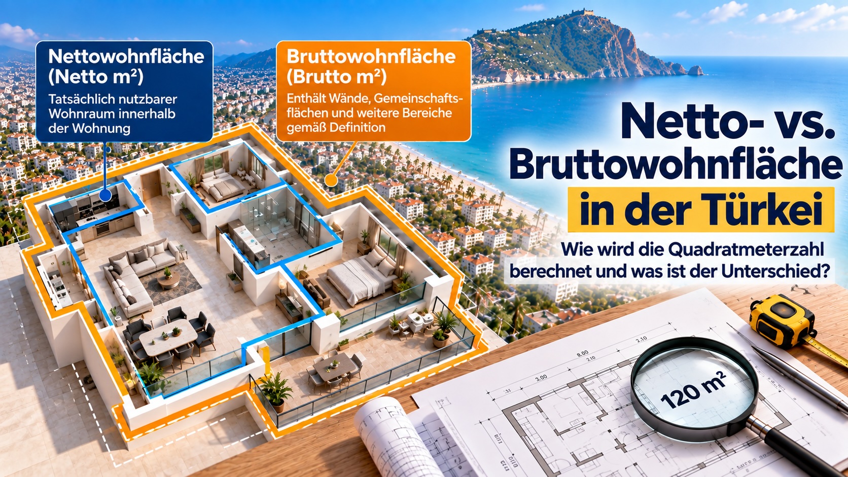 Wohnfläche in der Türkei: Was bedeuten Netto- und Brutto-m² beim Immobilienkauf?