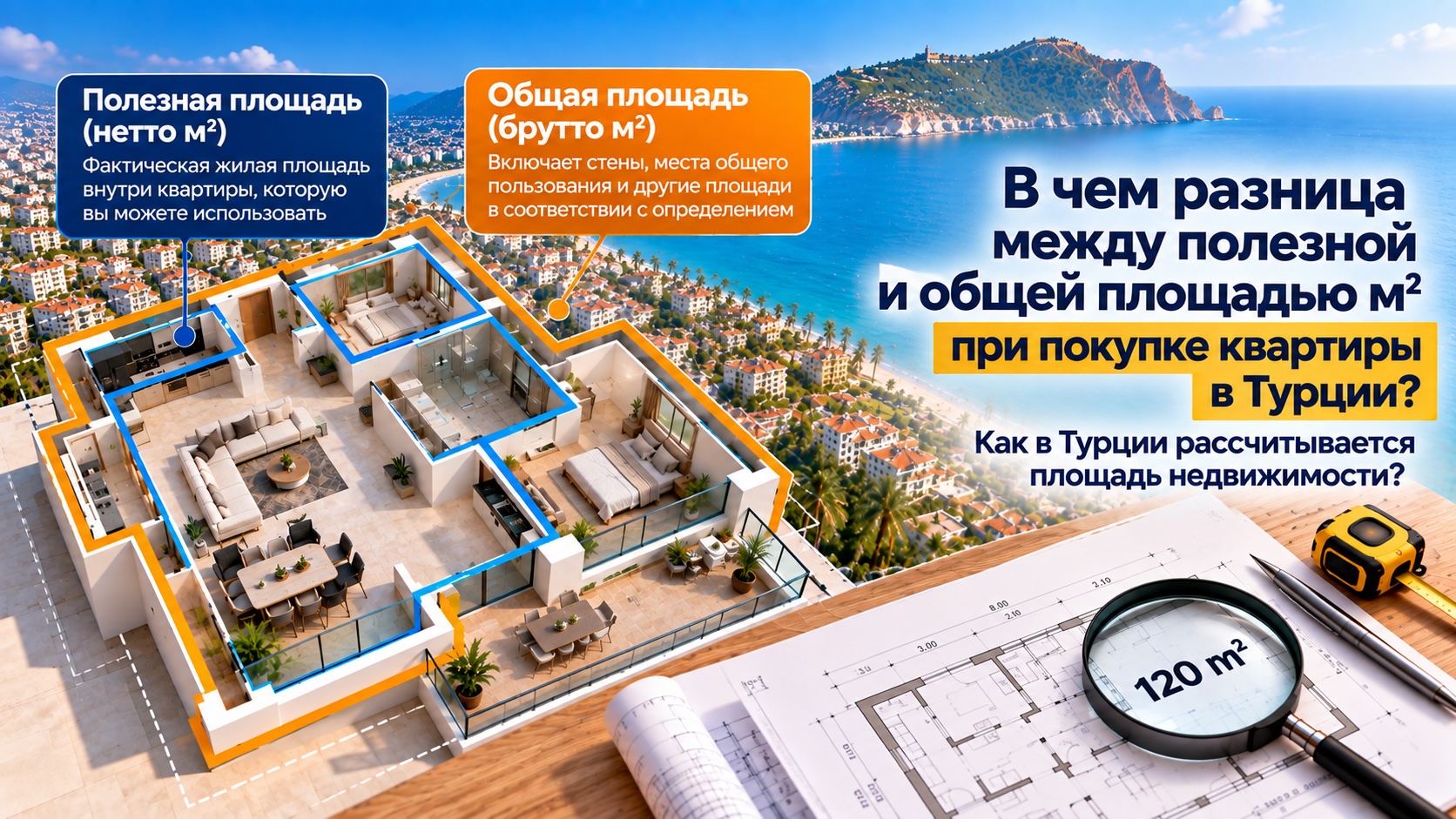 Площадь квартиры в Турции: чем отличаются нетто и брутто м² и что получает покупатель?